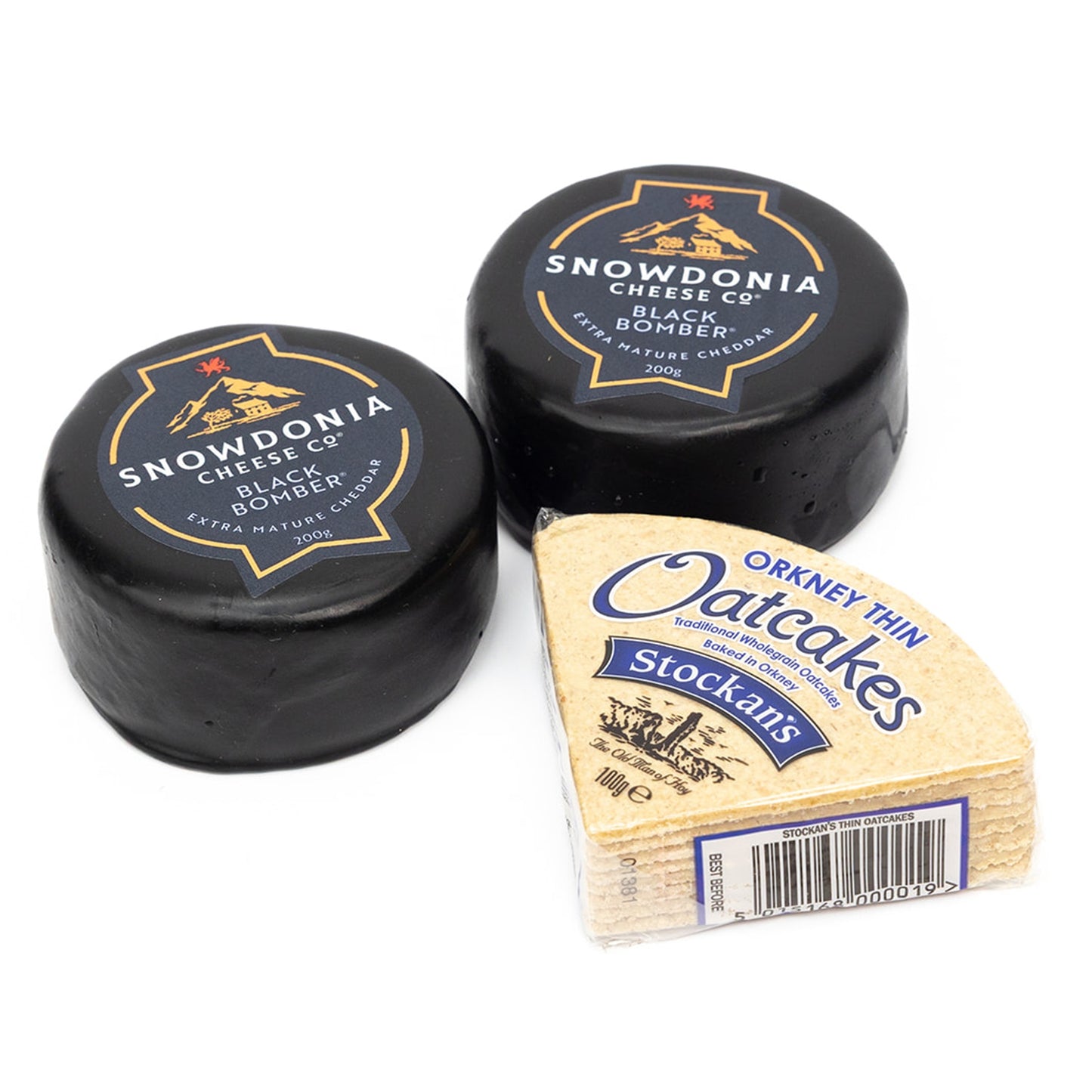Snowdonia Black Bomber Cheddar Hamper 200g Twin Pack with Stockan's Thin Orkney Oatcakes