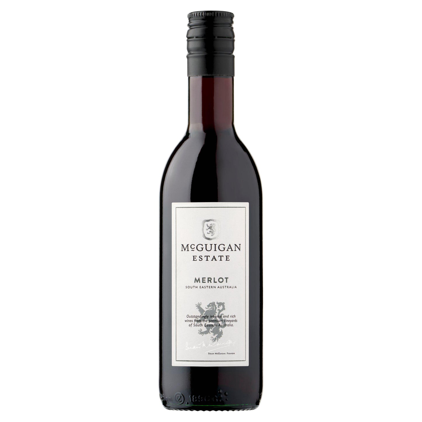 Wine bottle with 'McGuigan Estate' label on a white background