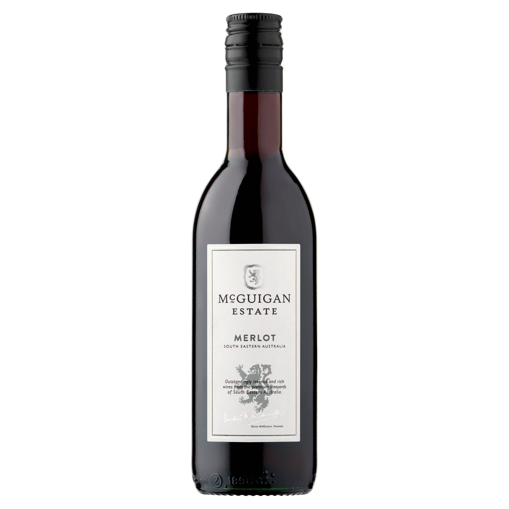 Wine bottle with 'McGuigan Estate' label on a white background
